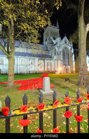 58000 Gestrickte Poppy Anzeige an Selby Abbey, North Yorkshire. Stockfoto