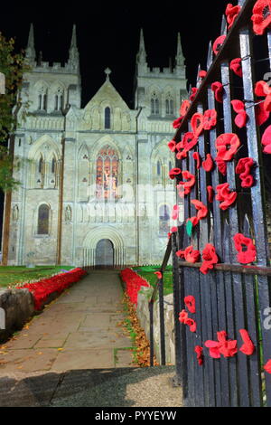 58000 Gestrickte Poppy Anzeige an Selby Abbey, North Yorkshire. Stockfoto