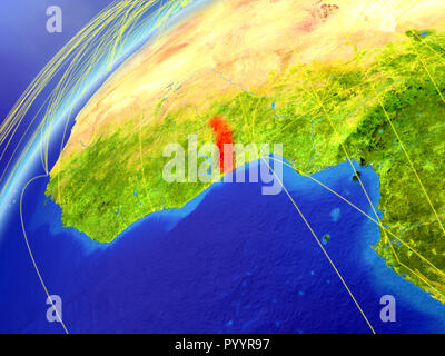 Togo nach Modell des Planeten Erde mit internationalen Netzwerken. Konzept der digitalen Kommunikation und Technologie. 3D-Darstellung. Elemente dieses Bild fu Stockfoto