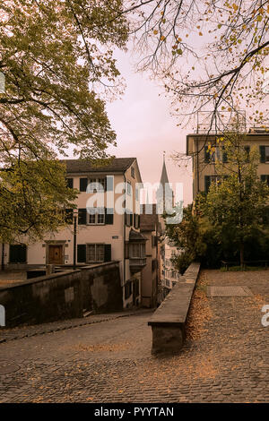 Zürich, Schweiz, 20. Oktober 2018: die Fragmente der alten Gebäude im historischen Zentrum der Stadt. Stockfoto