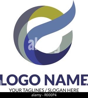 E-Logo in der Form eines bunten pixel Kreis mit einem gestapelten Block Stock Vektor