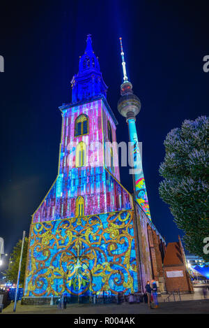 Festival der Lichter, der Marienkirche, Fernsehturm, Mitte, Berlin, Deutschland, Marienkirche, Fernsehturm, Mitte, Deutschland Stockfoto