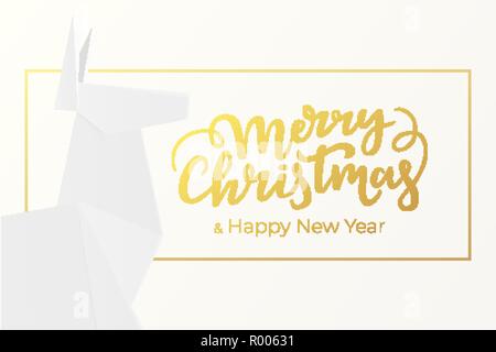 Elegante Weihnachten und Neujahr Grußkarte Design mit Schriftzug und dem Rahmen des goldene Folie und hellen Hintergrund der Ausschreibung premium Silber Papier Stock Vektor