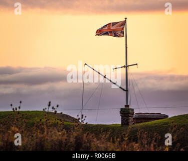 Ein Union Jack Flagge hoch an einem Mast Stockfoto