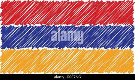 Hand gezeichnet Nationalflagge von Armenien isoliert auf einem weißen Hintergrund. Vektor Skizze Stil Abbildung. Stock Vektor