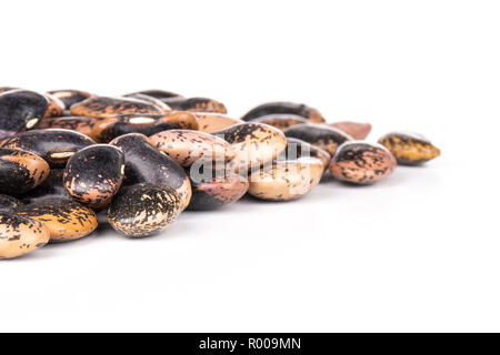 Menge ganze gesprenkelte Farbige butter Bohnen Painted Lady Scarlet runner Vielfalt auf weißem Hintergrund Stockfoto