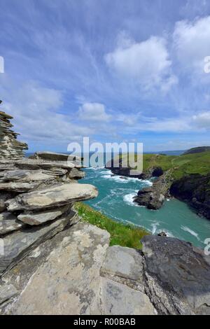 Tintagel Castle Island Halbinsel, Cornwall, England, Großbritannien Stockfoto