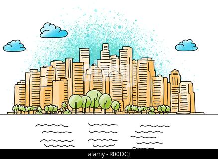 Hand gezeichnet und farbigen Generische Skyline der Stadt. Vector Illustration. Stock Vektor