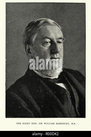 Sir William Harcourt, einem britischen Rechtsanwalt, Journalist und liberaler Staatsmann. Er diente als Mitglied des Parlaments und hielt die Büros der Innenminister und der Finanzminister unter William Ewart Gladstone, bevor er Führer der Opposition. Stockfoto