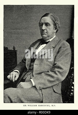 Sir William Harcourt, einem britischen Rechtsanwalt, Journalist und liberaler Staatsmann. Er diente als Mitglied des Parlaments und hielt die Büros der Innenminister und der Finanzminister unter William Ewart Gladstone, bevor er Führer der Opposition. Stockfoto