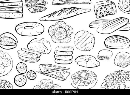 Hand gezeichnet Brot doodles Muster. Vektor essen Abbildung. Stock Vektor