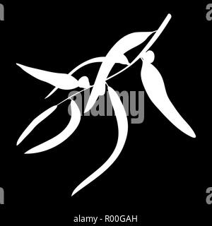 Eukalyptus Zweig und Blätter isoliert logo Symbol. weiße Silhouette. Vector Illustration Stock Vektor