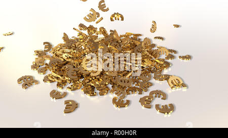 3D-Rendering des fallenden Zeichen des Euro. Option in Gold Stil Stockfoto