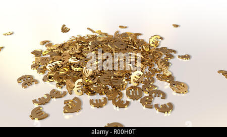 3D-Rendering des fallenden Zeichen des Euro. Option in Gold Stil Stockfoto