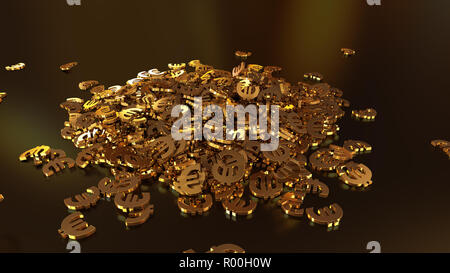 3D-Rendering des fallenden Zeichen des Euro. Option in Gold Stil Stockfoto