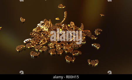 3D-Rendering des fallenden Zeichen des Euro. Option in Gold Stil Stockfoto