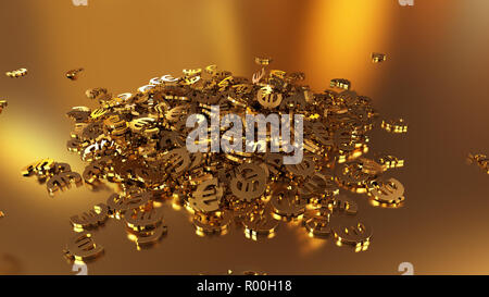 3D-Rendering des fallenden Zeichen des Euro. Option in Gold Stil Stockfoto
