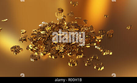 3D-Rendering des fallenden Zeichen des Euro. Option in Gold Stil Stockfoto