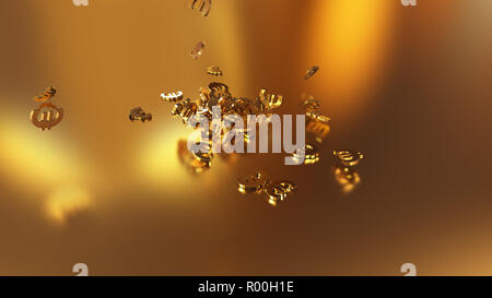 3D-Rendering des fallenden Zeichen des Euro. Option in Gold Stil Stockfoto