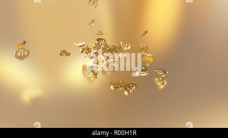 3D-Rendering des fallenden Zeichen des Euro. Option in Gold Stil Stockfoto