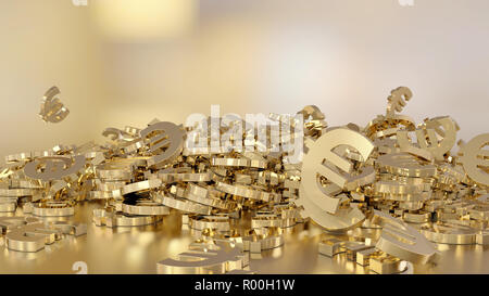 3D-Rendering des fallenden Zeichen des Euro. Option in Gold Stil Stockfoto