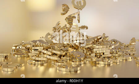 3D-Rendering des fallenden Zeichen des Euro. Option in Gold Stil Stockfoto