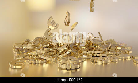 3D-Rendering des fallenden Zeichen des Euro. Option in Gold Stil Stockfoto