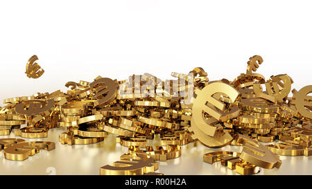 3D-Rendering des fallenden Zeichen des Euro. Option in Gold Stil Stockfoto