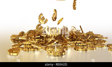 3D-Rendering des fallenden Zeichen des Euro. Option in Gold Stil Stockfoto