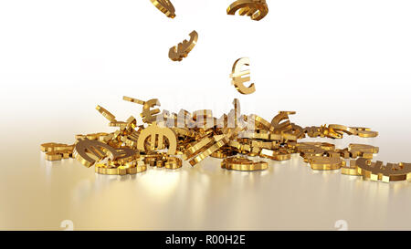 3D-Rendering des fallenden Zeichen des Euro. Option in Gold Stil Stockfoto