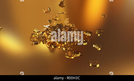 3D-Rendering des fallenden Zeichen des Euro. Option in Gold Stil Stockfoto