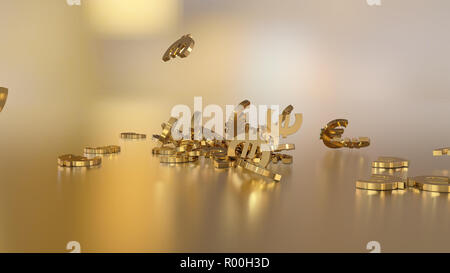 3D-Rendering des fallenden Zeichen des Euro. Option in Gold Stil Stockfoto