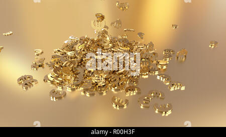 3D-Rendering des fallenden Zeichen des Euro. Option in Gold Stil Stockfoto