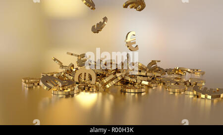 3D-Rendering des fallenden Zeichen des Euro. Option in Gold Stil Stockfoto