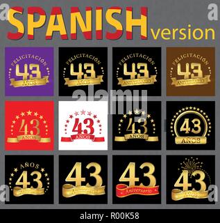 Satz von Nummer 43 (43 Jahre) fest. Jahrestag goldene Vorlage Anzahl Elemente für Ihre Geburtstagsfeier. Aus dem Span übersetzt Stock Vektor