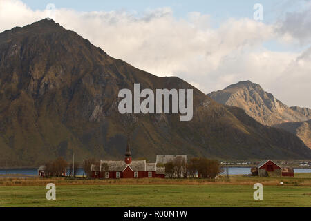 Kirche in Flakstad, Lofoten, Norwegen Stockfoto