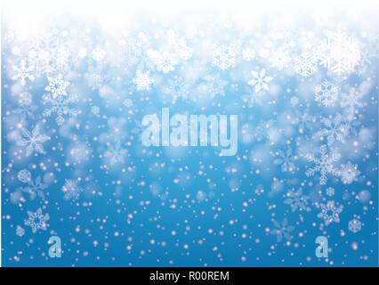 Weihnachten Hintergrund - Schnee und Schneeflocken Muster auf Blau Stockfoto