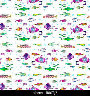 Aquarell Fische nahtlose Muster Stockfoto