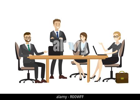 Gruppe von arbeitenden Menschen, die Unternehmer und Unternehmerinnen auf weißem Hintergrund, Business Team gemeinsam Brainstorming, Menschen Zeichen. Cartoon ve Stock Vektor