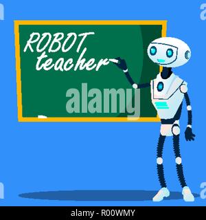 Roboter Lehrer schreibt auf Blackboard Vektor. Isolierte Abbildung Stock Vektor