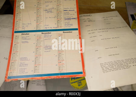 Einige Papierkram-Details einer Rock-Tour der Band. Im Abba Museum in Stockholm, Schweden. Stockfoto