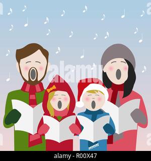 Familie im Winter Kleidung singen Weihnachtslieder aus einem Song Blatt Stock Vektor