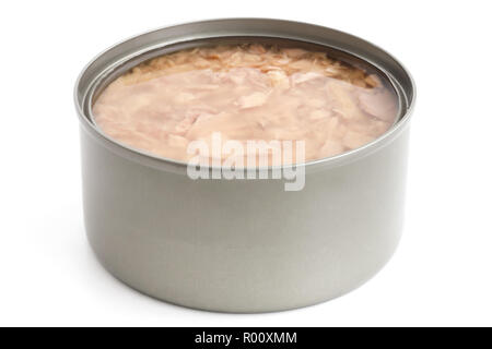 Öffnen von Thunfisch in Salzlake. Platz für die Beschriftung. Stockfoto