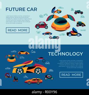 Digitale vektor Future Car Konzept einfache Symbole set collection Flat Style Infografiken Stock Vektor