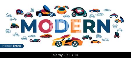 Digitale vektor Future Car Konzept einfache Symbole set collection Flat Style Infografiken Stock Vektor