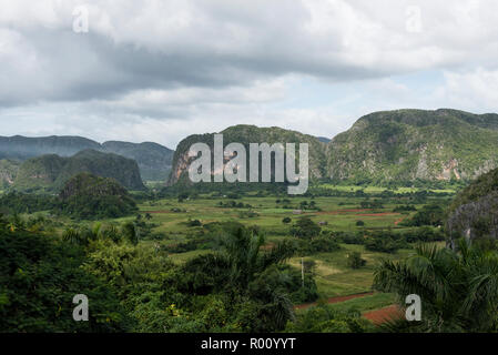 Blick auf die MOGOTES und das Tal Viñales in Kuba. Stockfoto