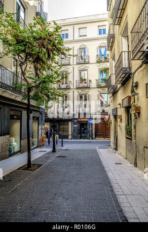 Alte typische Häuser in der literarischen Viertel der Innenstadt von Madrid, die Hauptstadt von Spanien. Stockfoto