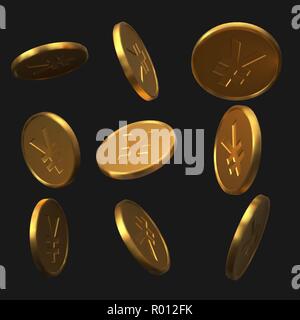 Satz von Golden yuan Münzen. realistische Vector Illustration. Stock Vektor
