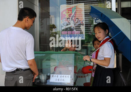 Pjoengjang, Nordkorea, ein Eis Verkäufer in einem Kaufhaus in der nordkoreanischen Hauptstadt Stockfoto