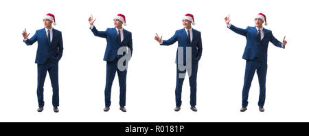 Junge busnessman Tragen santa hut in Weihnachten Konzept auf Weiß Stockfoto